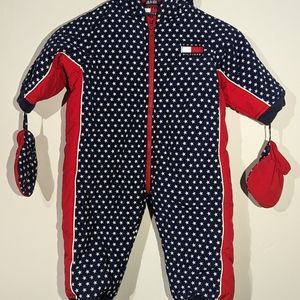 Tommy Hilfiger Children's Snowsuit With Mittens Red/White/Blue size 12/18 months